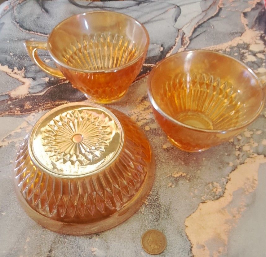 vintage Jeannette Marigold Carnival Glassware,