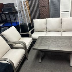 4-Pieces Aluminum Patio Conversation Set Sofa Set with 5”Thick Beige Cushions