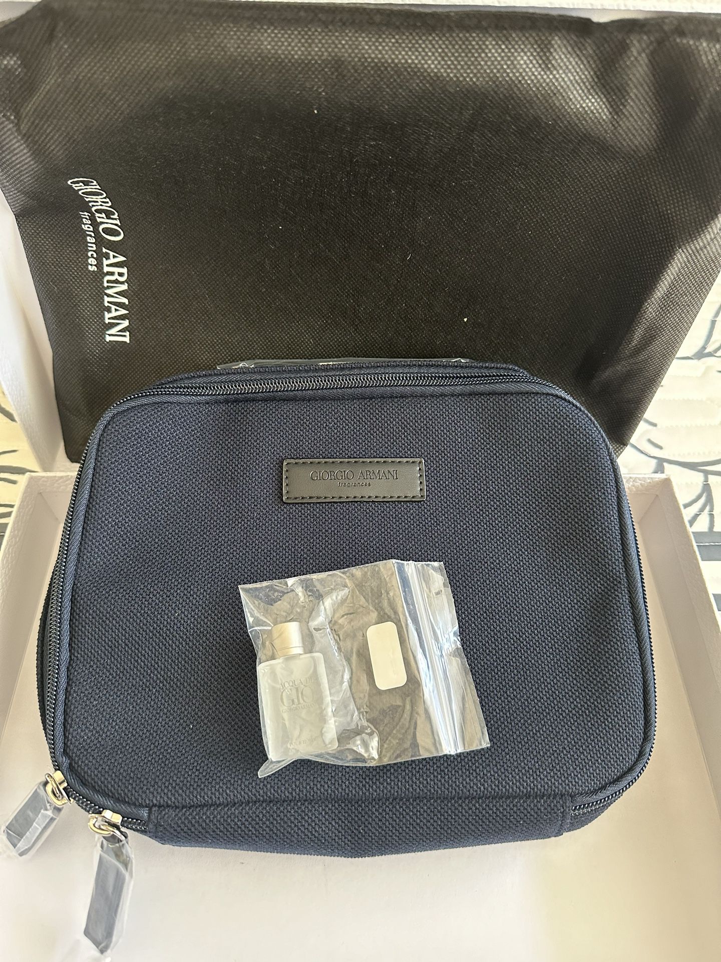 Giorgio Armani travel pouch and 5 ml perfume samples