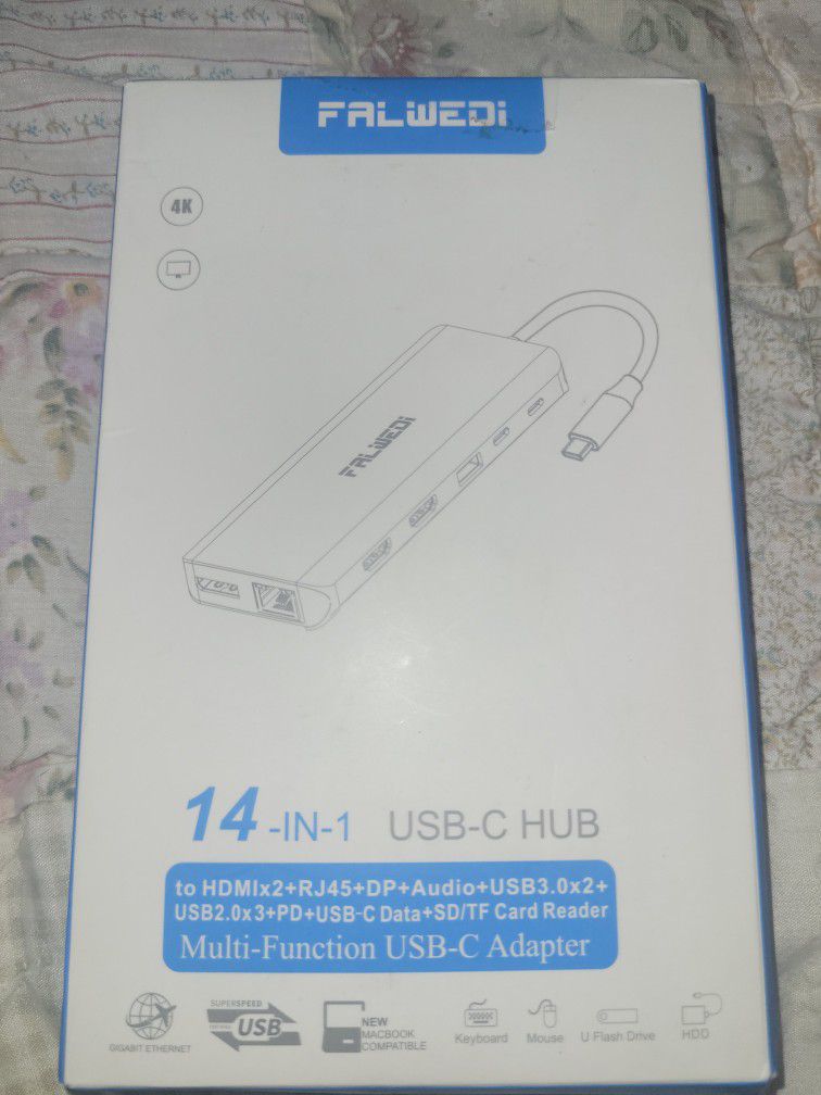 USB C Laptop Docking Station Dual Monitor, 14 in 1 USB C Hub Multiport Adapter Dongle with 2 HDMI, DisplayPort, RJ45, SD/TF, USB C/A Ports, PD, Mic/Au
