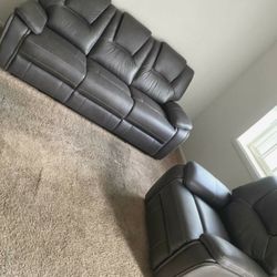 Grey Reclining Sofa and Matching Recliner