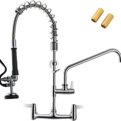 GIMILI Commercial Kitchen Faucet Wall Mount with Pre-Rinse Sprayer 8 Inch Center Wall Mount Kitchen Sink Faucet Swing Spout 25"