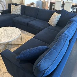 Plush Navy Velvet Sectional Sofa