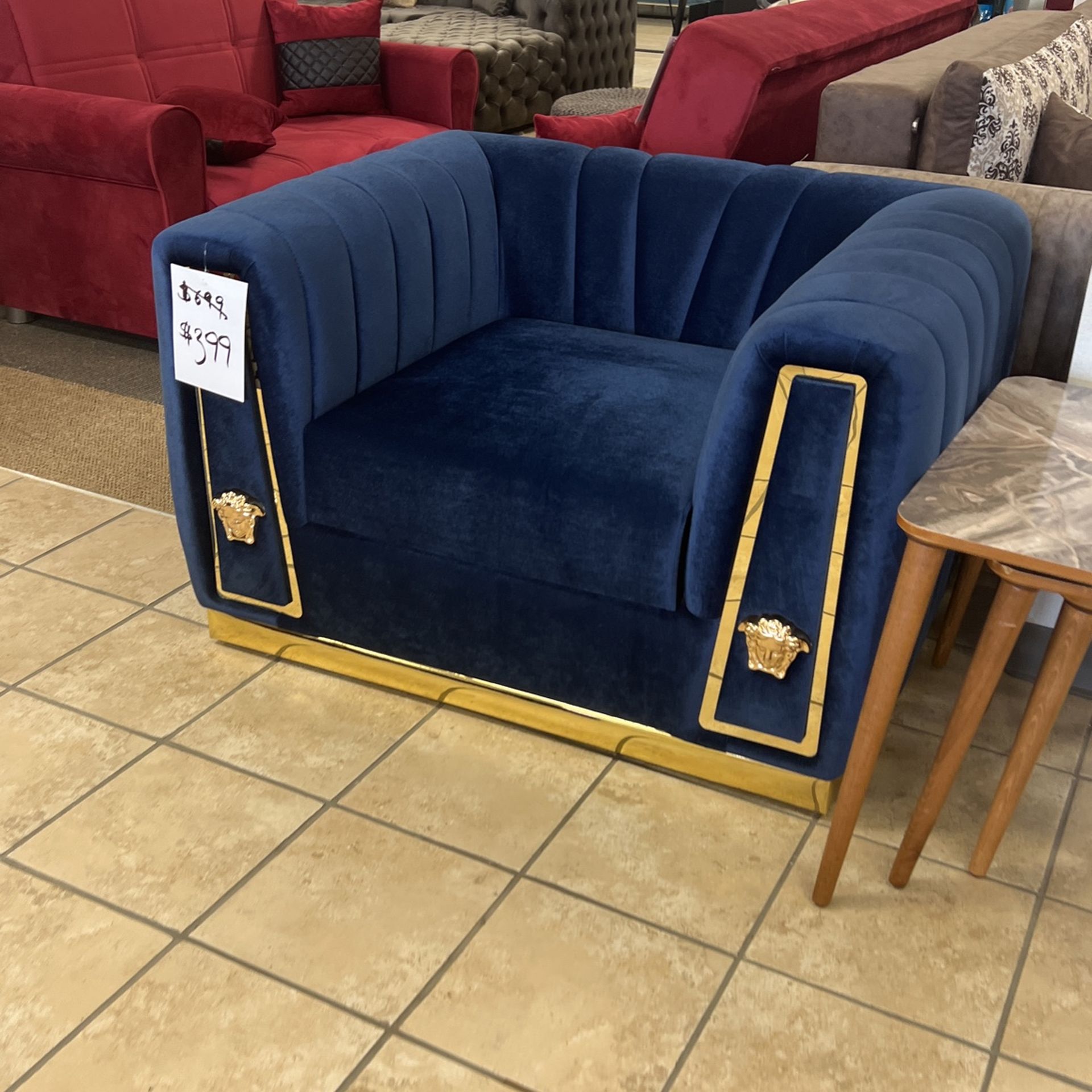 Versace Medusa Blue Navy Velvet Arm Chair