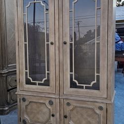 Vintage wood display cabinet with glass doors 2 module Each 22x18dx72h price for both 