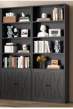 Set of 2,Bookshelf, Industrial Bookshelves and Bookcases with Doors Floor Standing 6 Shelf Display Storage Shelves 70.9 inches Tall Bookcase for Home 