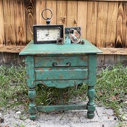 Upcycled Turquoise Shabby Chic End Table/ Nightstand