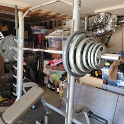 Hoist Squat Rack and (300Lb) Olympic Weight Plates (2x45s,2x35s,2x25s,2x10s,4x5s,2x2.5s) & (7Ft-45Lb) Barbell for $450 Firm (Bench NOT Included)