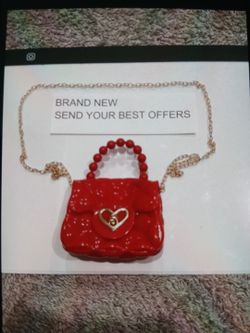 Brand new small red purse clutch gold chain heart lock evening bag