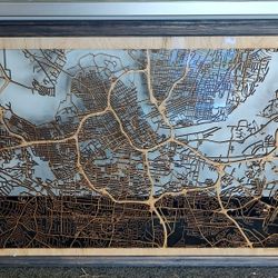 Wall Art Nashville Tennessee Wooden Cutout City Map With Museum Glass