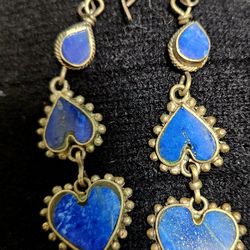 Vintage Lapis Inlay Earrings 