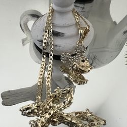Mickey Clear Rhinestones Pendant With Chain Necklace 18” 3mm