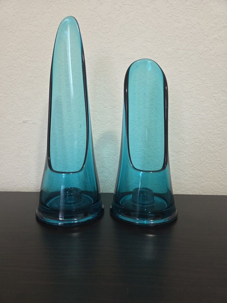 LE Smith Candle Holders In Bluenique, Pair