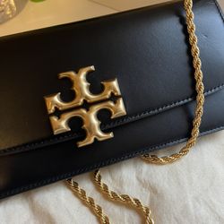 Tory Burch Eleanor Black Leather Convertible Shoulder Bag/Clutch/Chain Strap