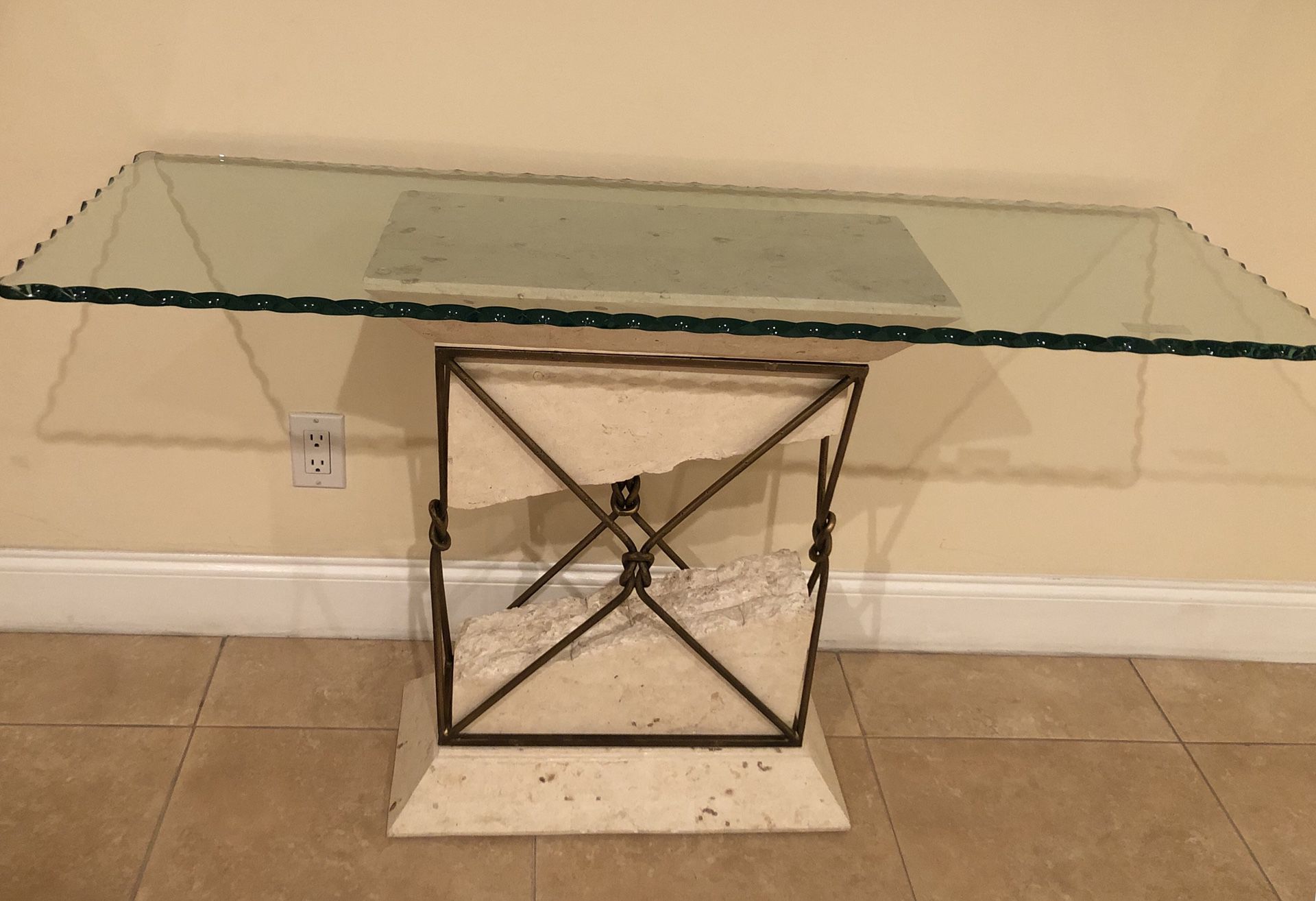 Side table with unique beveled glass top