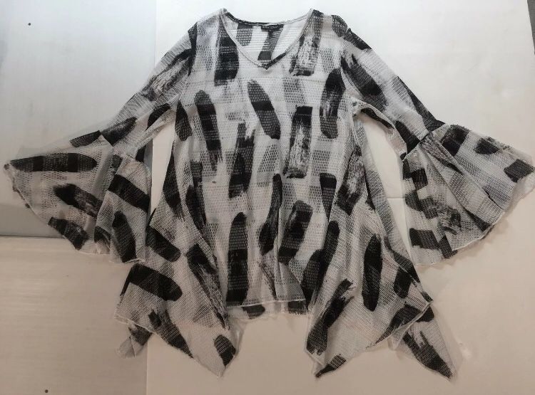 ANTHROPOLOGE ******** DOR DOR Couture~ Black & White GYPSY PEASANT Tunic Blouse Shirt Top~