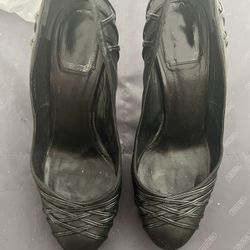 DIOR Classic Black Heels dress shoe Leather Pumps cross cross stitch platforms 