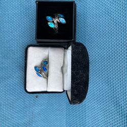 2 New Sterling Silver FIRE Blue Opal Inlaid Hand Made Rings