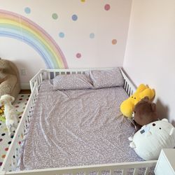 Toddler Wooden Full Size Floor Bed Frame With Mattress 