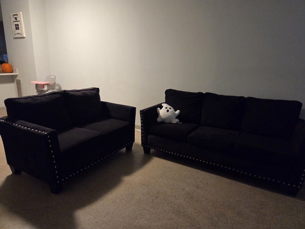 Black Velvet Sofa And Love Seat