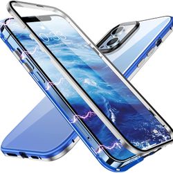 Magnetic Case for iPhone 12 & iPhone 12 Pro with Screen Protector & Camera Cover, Clear Full Body Protection, Double-Sided Hard Cover with Durable Met
