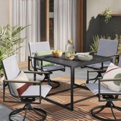 Black, Metal Rectangular Patio Table (+ Free Umbrella & Two Dining Chairs!) 