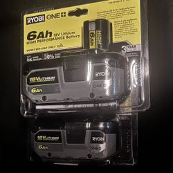 2 Ryobi One 18v 6.0 Ah Lithium Ion High Performance Batteries 