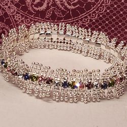 #2332, SILVER PLATED MULTISTONES STRECH BRACELET.