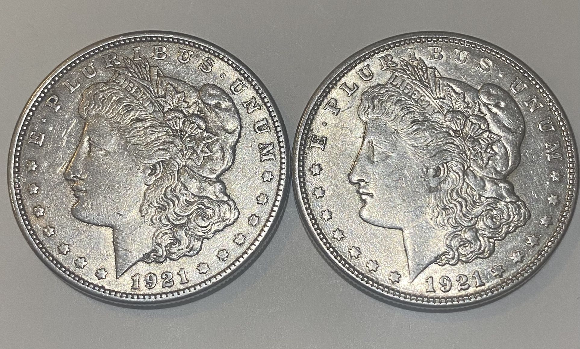 TWO 1921 - S MORGAN SILVER DOLLARS