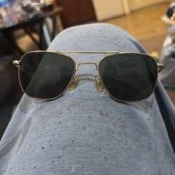 Vintage American AO Optical Pilot 5 1/2 Aviator  Sunglasses Military Gold Toned