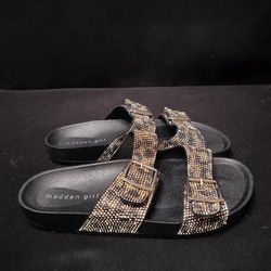 Women's Gold Sparkle Madden Girl Double Strapped Sandals (Size 6.5)
