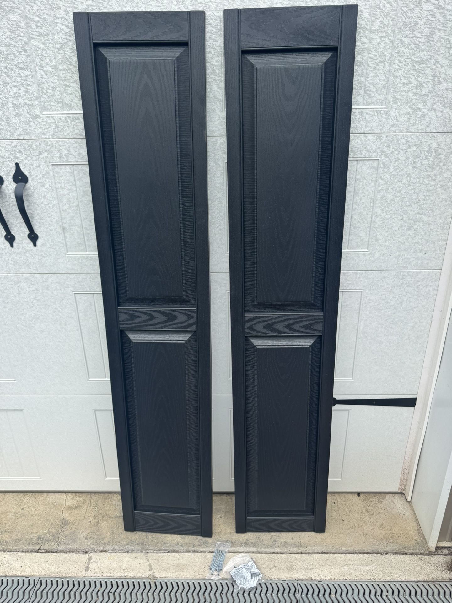 (5) New Sets Vinyl Raised Panel Black Shutters 14 3/4” x 75”. $20 A Set. Must Pickup