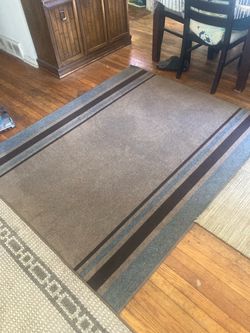 Gray Area Rug with Stripe Border