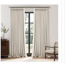 MIULEE Pinch Pleated Blackout Linen Curtains, Natural, 2 Panels, 40"W X 90"