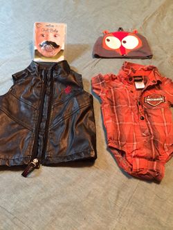 Bad to the bone baby boy pacifier, fake leather vest, Harley Davidson onsie t-shirt and hat newborn to 3 month to 6 month