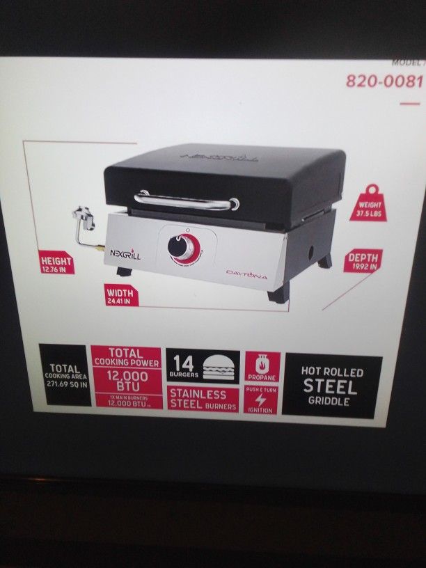 New Nexgrill Daytona Tabletop Grill Propane Gas 24" Flat Top Griddle Grill 