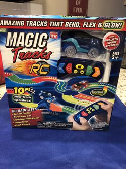 As Seen on TV Magic Tracks Turbo Racing Car with Remote Control & 10 ft  Glow Track