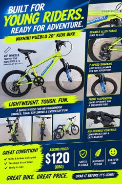 Nishiki Pueblo 20” Kids Bike – 7-Speed Shimano, Front Suspension 🚴‍♂️