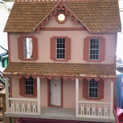 Pink Two Story Wood Doll House 