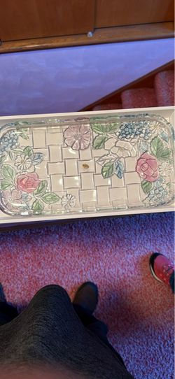 Glass Floral Decorative Serving Tray