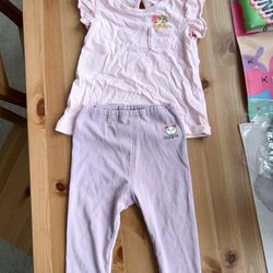 Pink baby T shirt & pant suit 18month infant cloth toddler set top & bottom  No damage no issue. Kid grow out of size  Comes from pet free smoke 