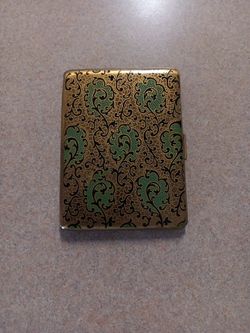 Vintage Gold and Green Floral Cigarette Case