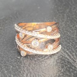 Infinity Eternity Rose Gold Plated Over 925 Silver Marked Bezel Set Cubic Zirconia CZ Wedding Band Ring New Size Sz 5.75 