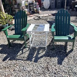 Oak wood Adirondack Chairs And Steel Glass Table 