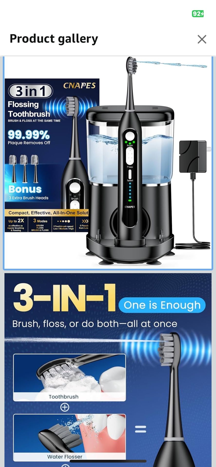 Electric Toothbrush with Water Flosser 3 in 1 Combo Professional Sonic Toothbrush for Adults 3 Brush Modes+5 Floss Speeds Rechargable 2.0 Flossing