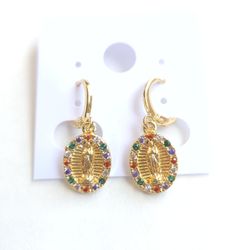Multi-color Gold Plated Virgen De Guadalupe Earring