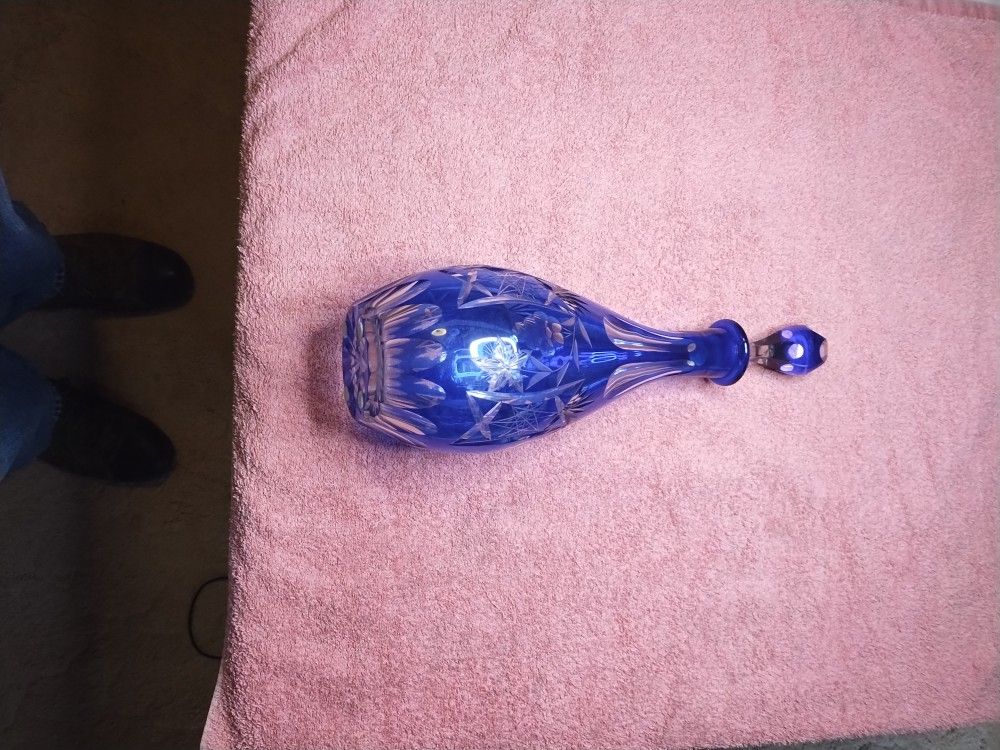 Bohemian Decanter Cobalt. Cut To Clear