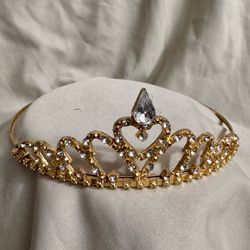 Goldtone Rhinestone Heart Princess Tiara Crown Pageant Costumes