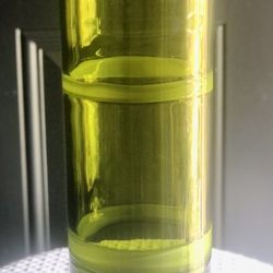 Mid-Century Style Tall Emerald Green Glass Vase, Tiered Band Detail, 13.75”