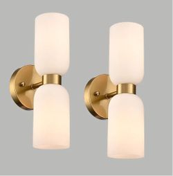 (Brand New in Box) Modern Gold Wall Sconces with Milky White Glass Shades, Set of Two Vanity Light with Brushed Gold Finish, Wall Light for Bedroom B